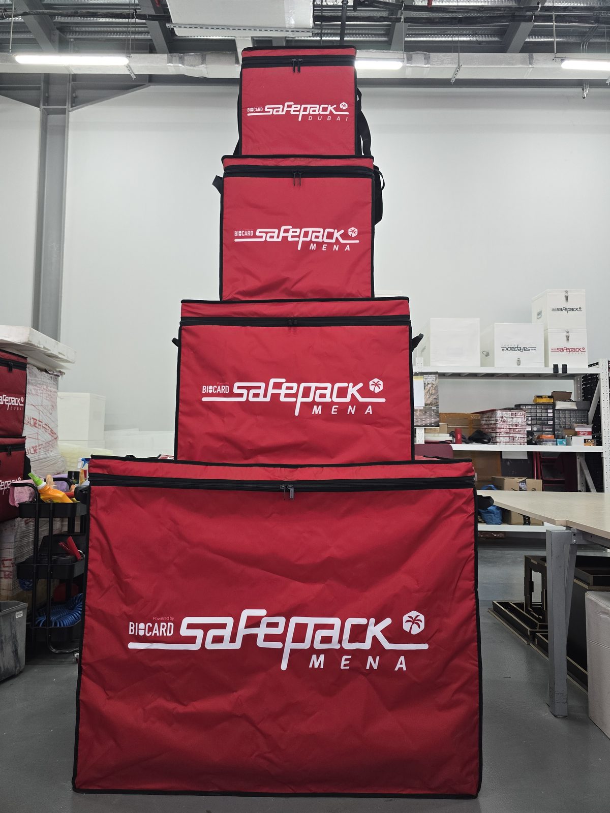 SafePack MENA insulated courier bags ready for dispatch