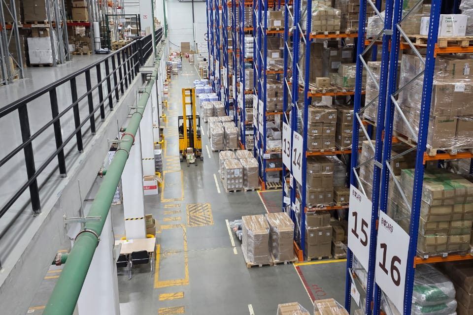 Pallet racking in a pharmaceutical warehouse