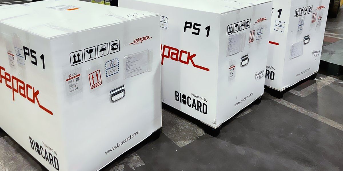 SafePack PS1 thermal containers at airport loading